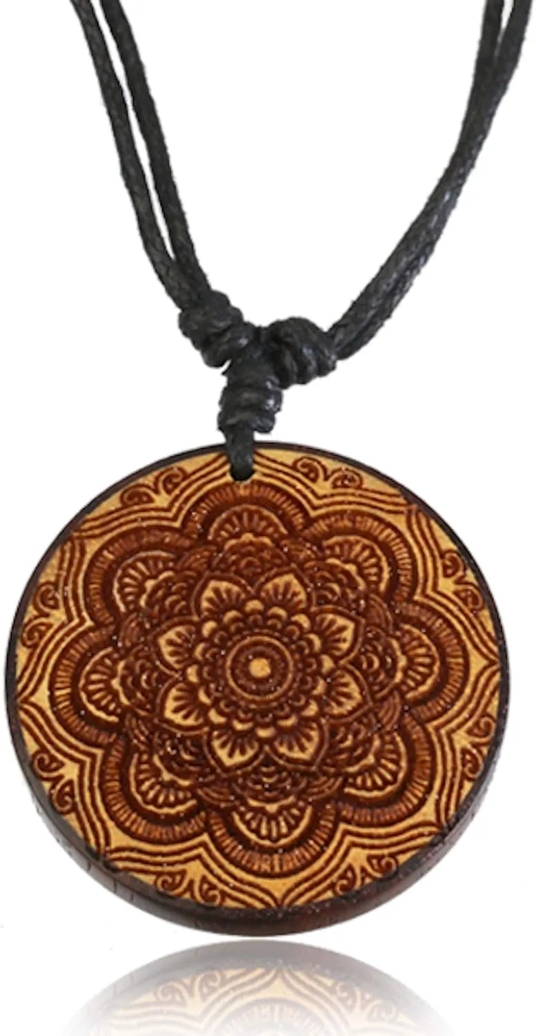 Adjustable Handmade Carved Organic Wood Necklace for Women - Large Wooden Necklace with Pendant or Wood Jewelry