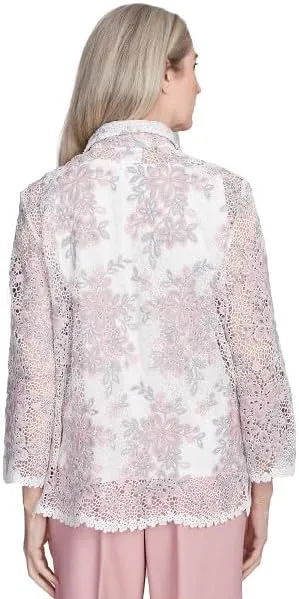 Alfred Dunner Women's Estate of Mind Floral Lace Two In One Top With Necklace