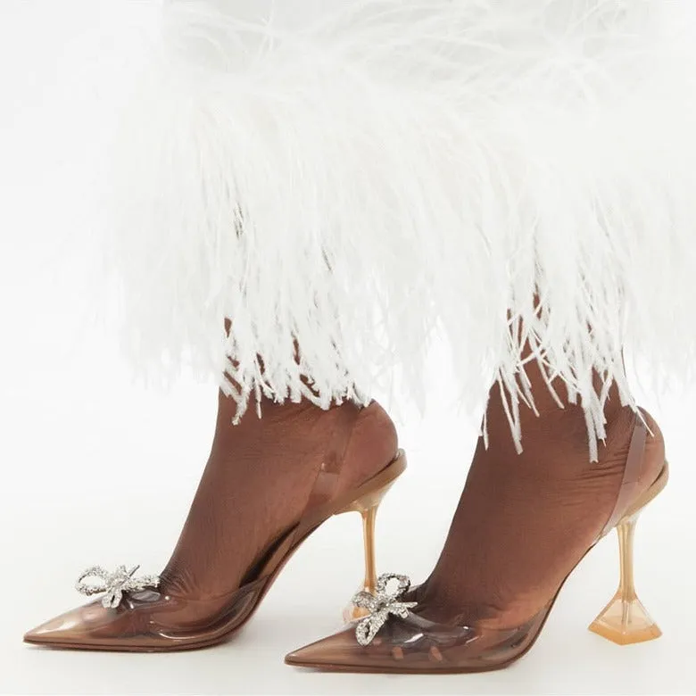ANNA HIGH HEEL TRASPARENT DOUBLE BOW PUMPS SANDALS