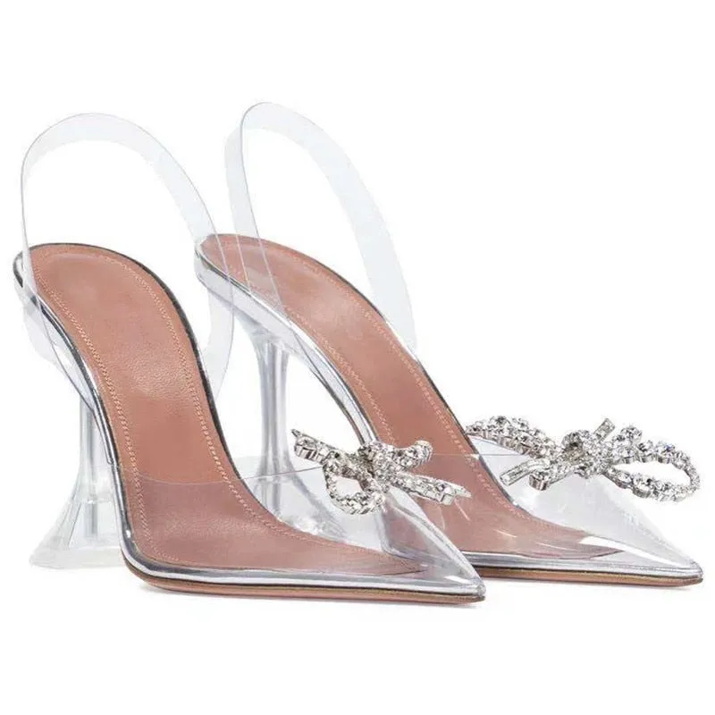ANNA HIGH HEEL TRASPARENT DOUBLE BOW PUMPS SANDALS