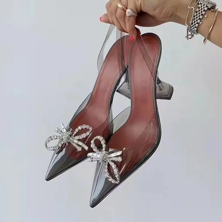 ANNA HIGH HEEL TRASPARENT DOUBLE BOW PUMPS SANDALS