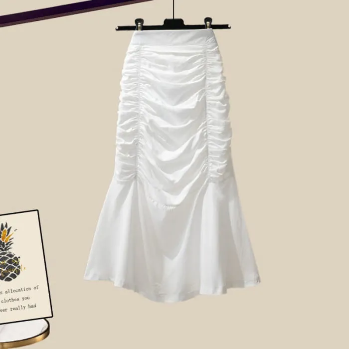 Bow Knot T-Shirt High Waist Ruffled Skirt Set