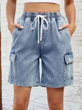 Chic Adjustable Denim Shorts with Convenient Pockets