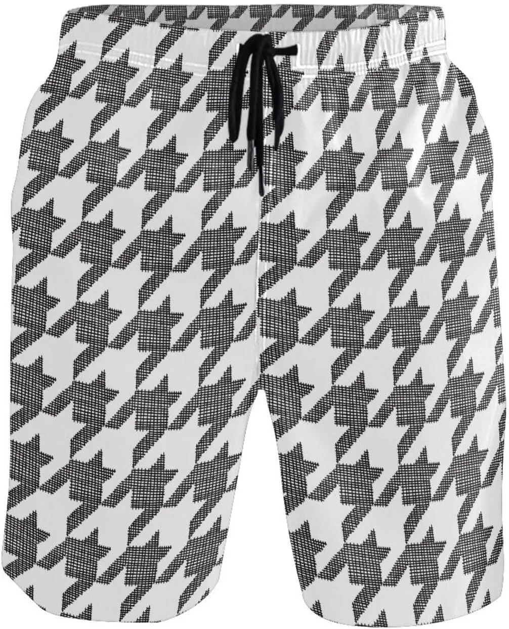 CHIFIGNO Chic Houndstooth Black White Mens Beach Shorts, Small Quick Dry Beach Shorts, Surf Trunks Men