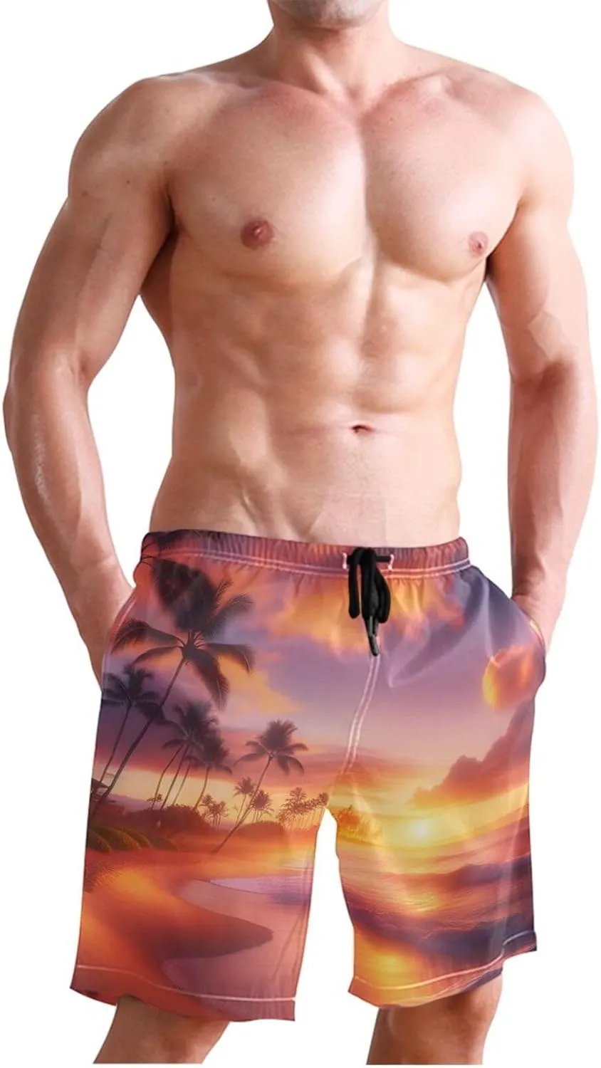 CHIFIGNO Chic Houndstooth Black White Mens Beach Shorts, Small Quick Dry Beach Shorts, Surf Trunks Men