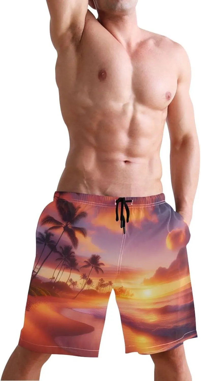 CHIFIGNO Chic Houndstooth Black White Mens Beach Shorts, Small Quick Dry Beach Shorts, Surf Trunks Men
