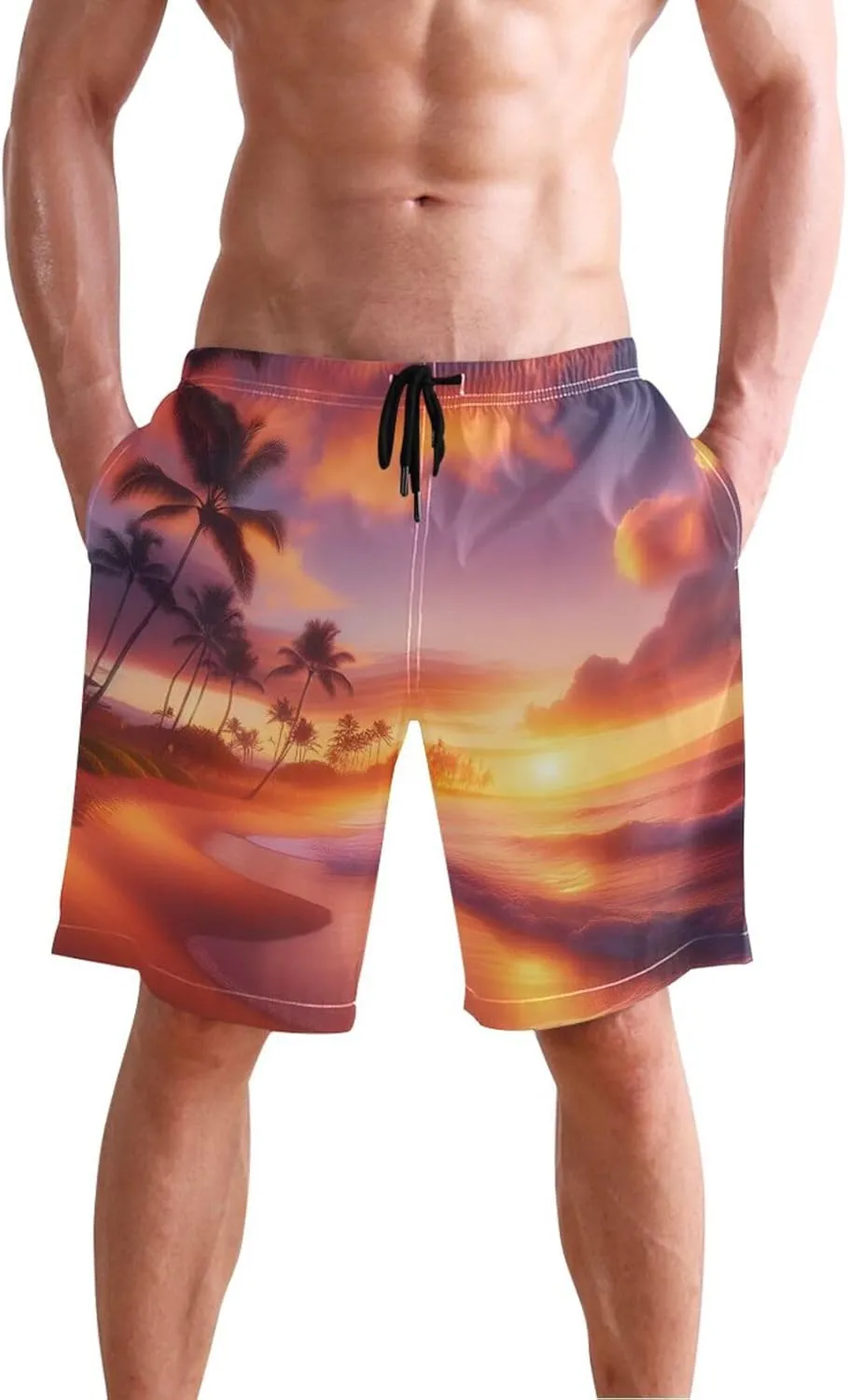 CHIFIGNO Chic Houndstooth Black White Mens Beach Shorts, Small Quick Dry Beach Shorts, Surf Trunks Men
