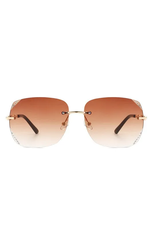 Classic Rimless Chic Square Fashion  Sunglasses