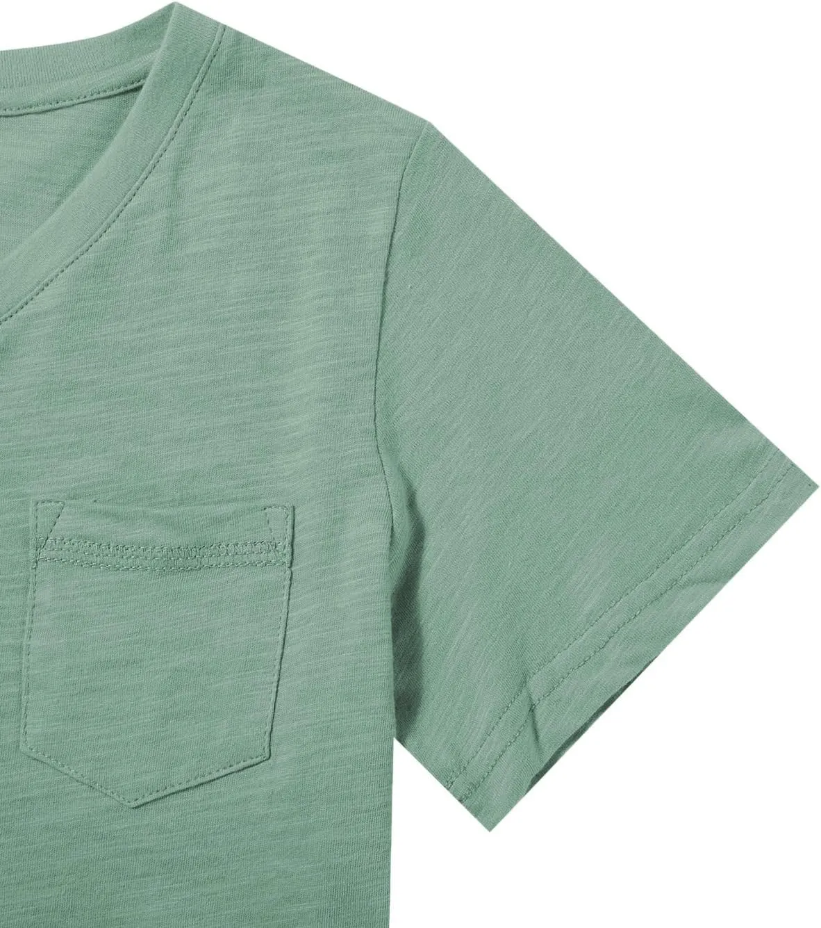 CUNYI Little Boys' V-Neck Pocket T-Shirt 100% Cotton Short Sleeve Solid Summer Tops