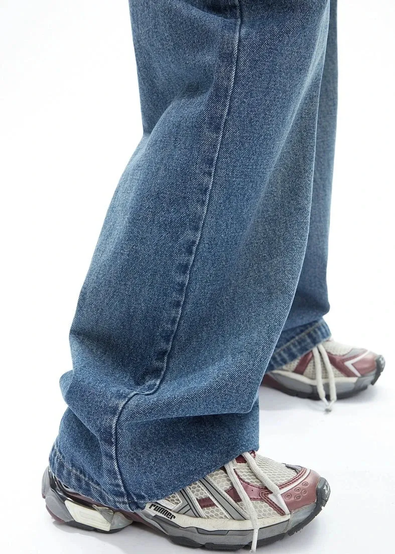 Double-Belted Wide-Leg Faded Denim Jeans