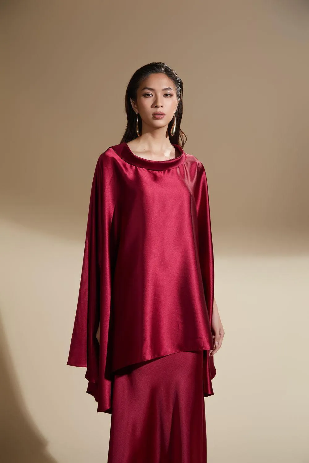 Emmalyn Fit and Flare Asymmetric Silk Satin Ankle Length Skirt