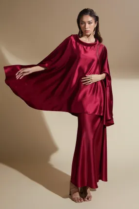 Emmalyn Fit and Flare Asymmetric Silk Satin Ankle Length Skirt