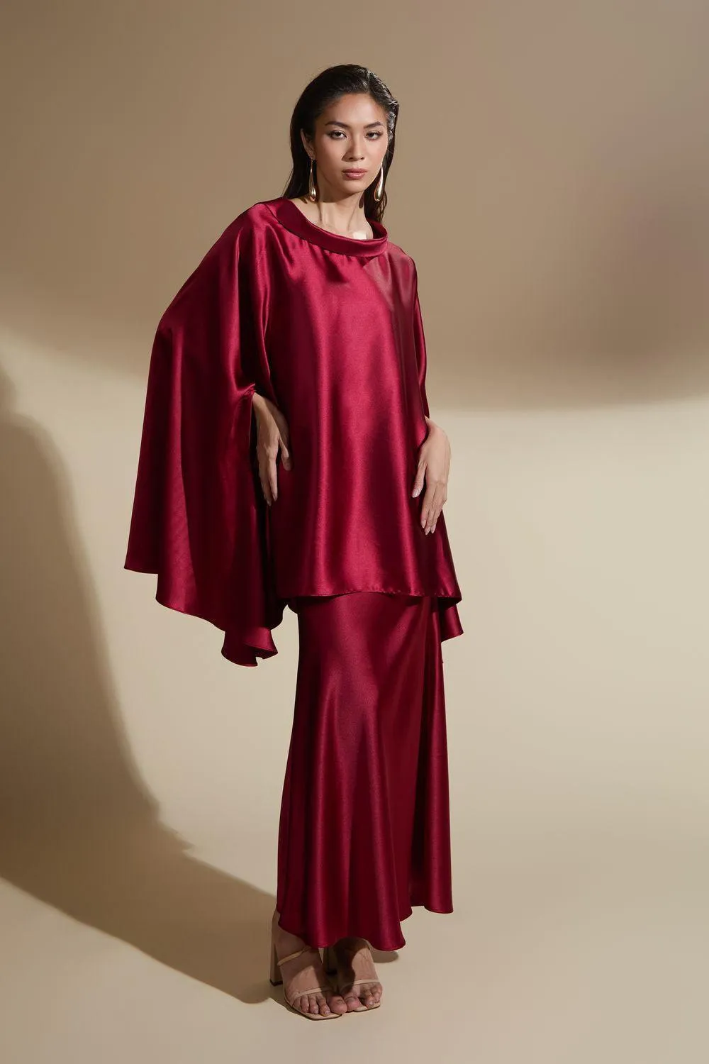 Emmalyn Fit and Flare Asymmetric Silk Satin Ankle Length Skirt