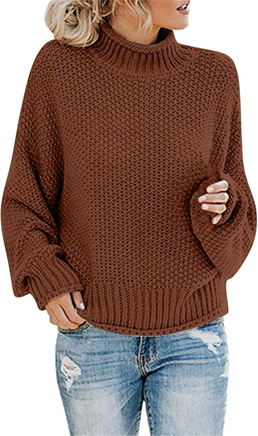 Fall Sweaters for Women,Trendy Fall Turtleneck High Neck Outfits Balloon Long Sleeve Pullover Outerwear Tunic Tops