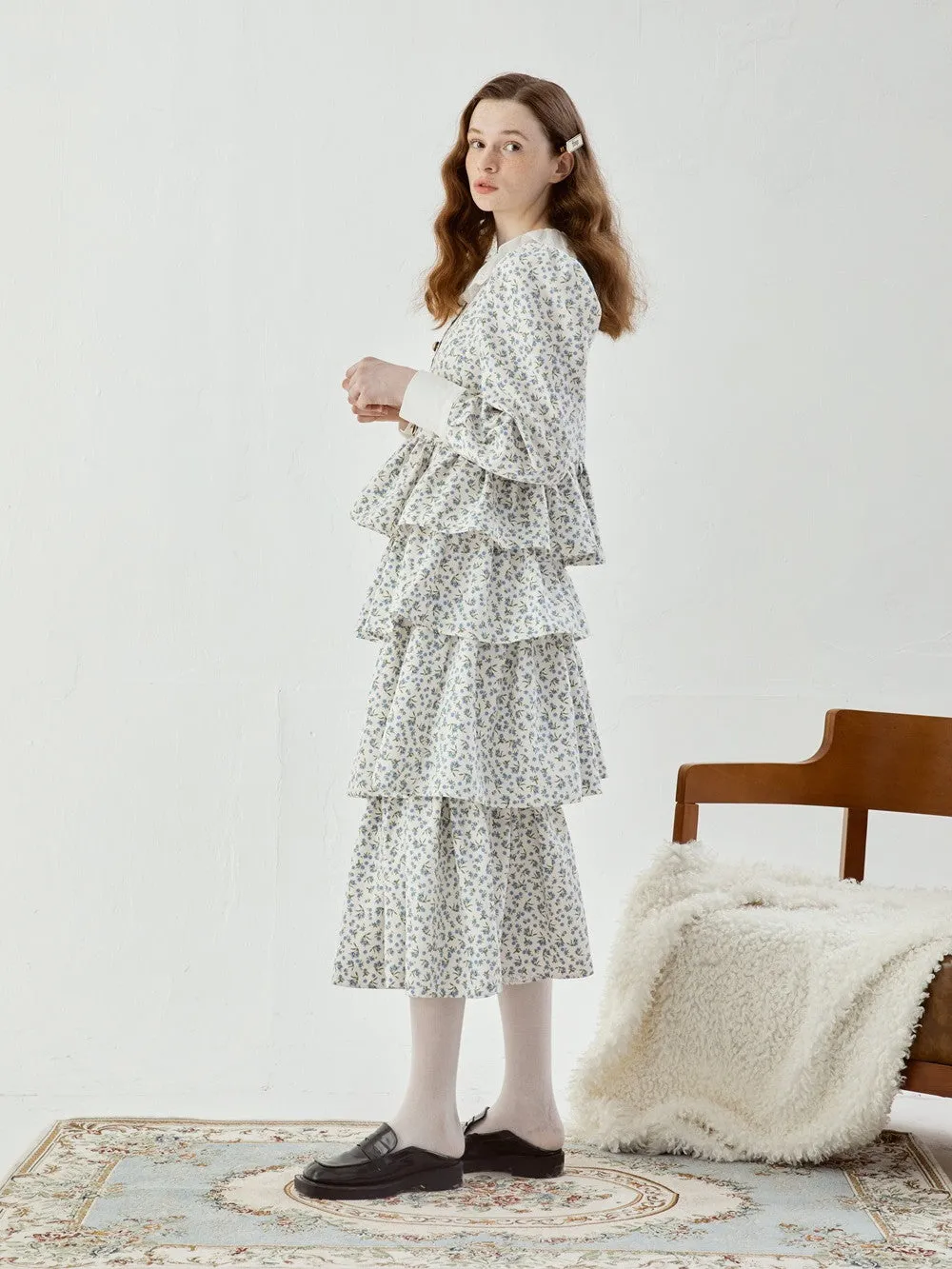 Feminine Tiered Flower Retro Long Cute Skirt