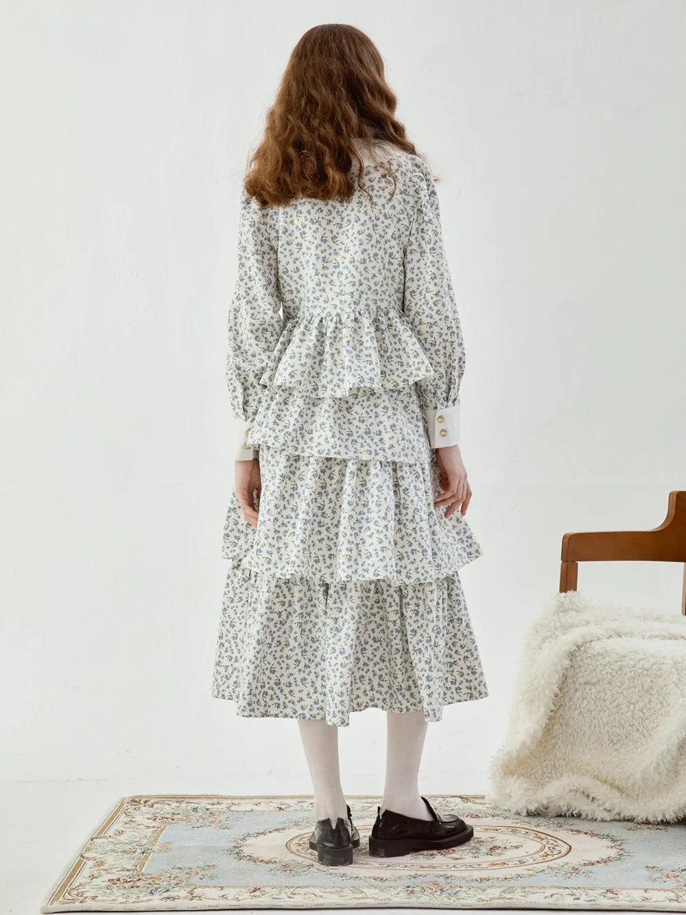 Feminine Tiered Flower Retro Long Cute Skirt