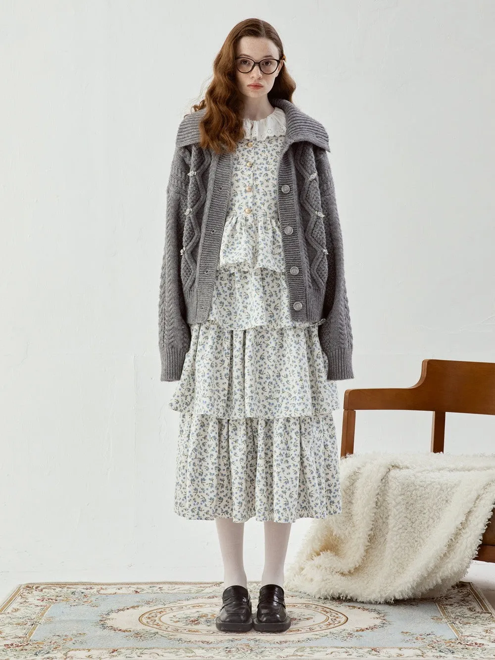 Feminine Tiered Flower Retro Long Cute Skirt