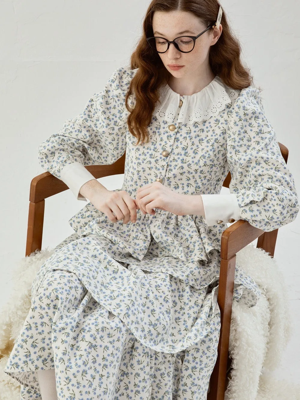 Feminine Tiered Flower Retro Long Cute Skirt