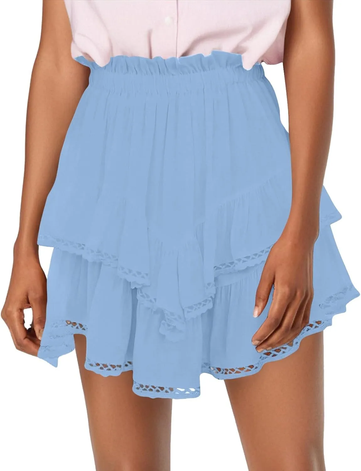 Flowy Asymmetrical Skirt for Women Trendy Casual Ruffle Tiered High Waisted Mini Skirts Summer Golf Tennis Shorts