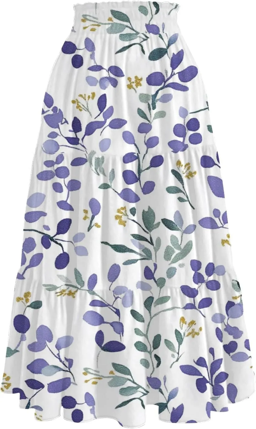 Flowy Skirts for Women Vintage Gradient Print Flowy Flared Ruffle A-Line Skirts Casual Fashion Maxi Skirt