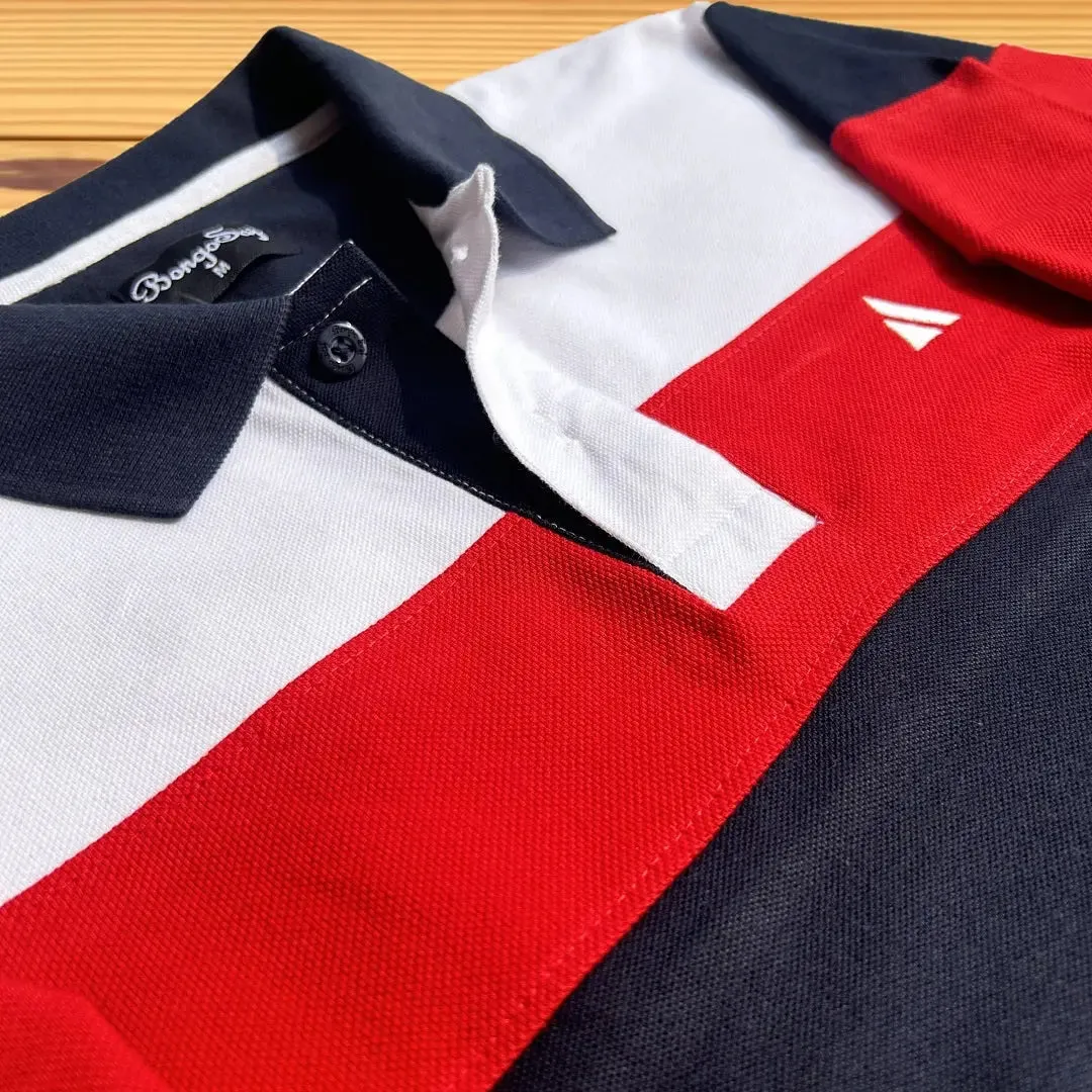 Full Sleeves Polo T-Shirt White Red with Navy Blue
