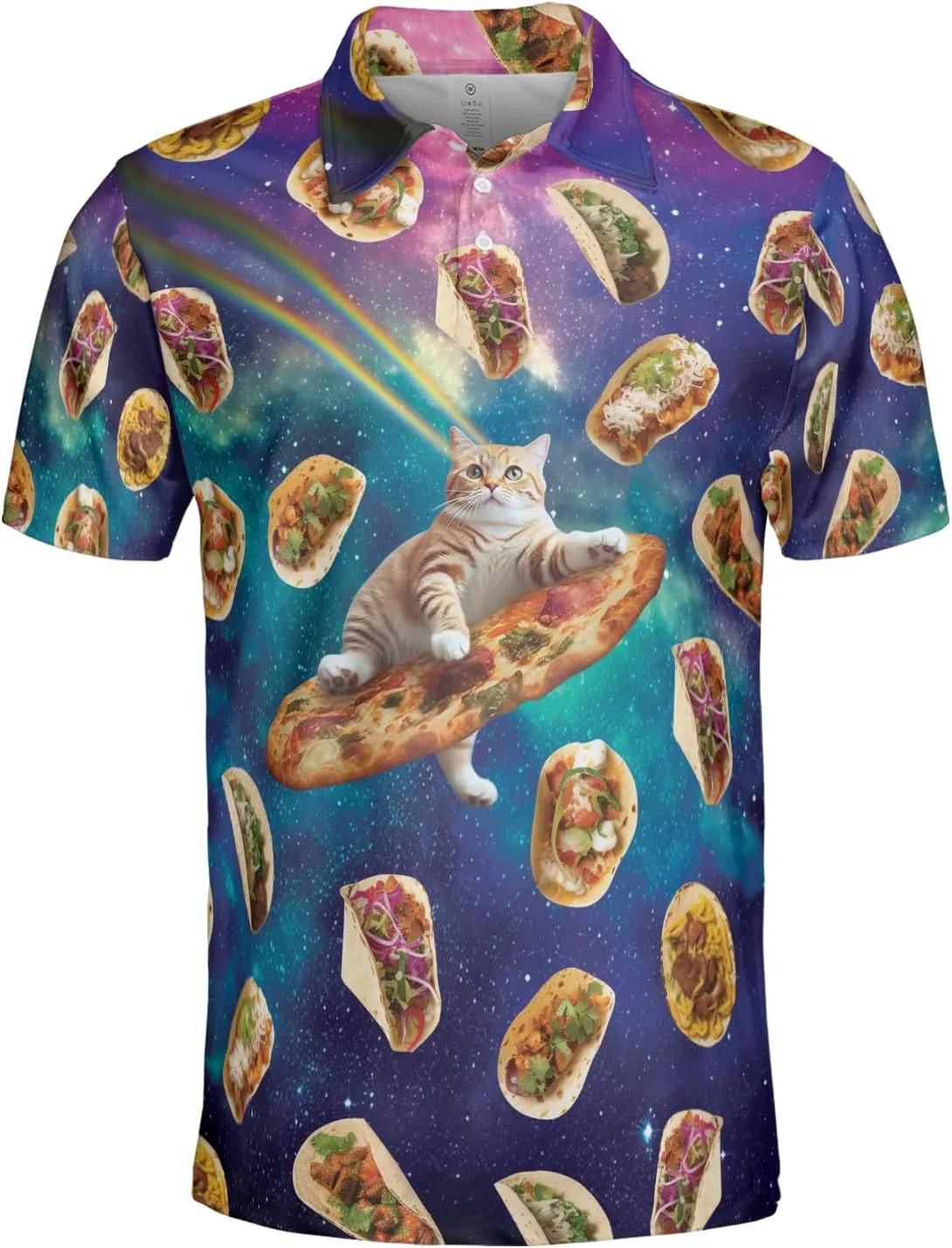 Funny Cat Polo Shirts for Men - Galaxy Cat Men's Regular Fit Quick Dry Golf Polo Shirt Series 02