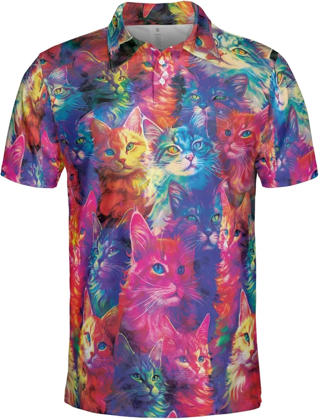 Funny Cat Polo Shirts for Men - Galaxy Cat Men's Regular Fit Quick Dry Golf Polo Shirt Series 02