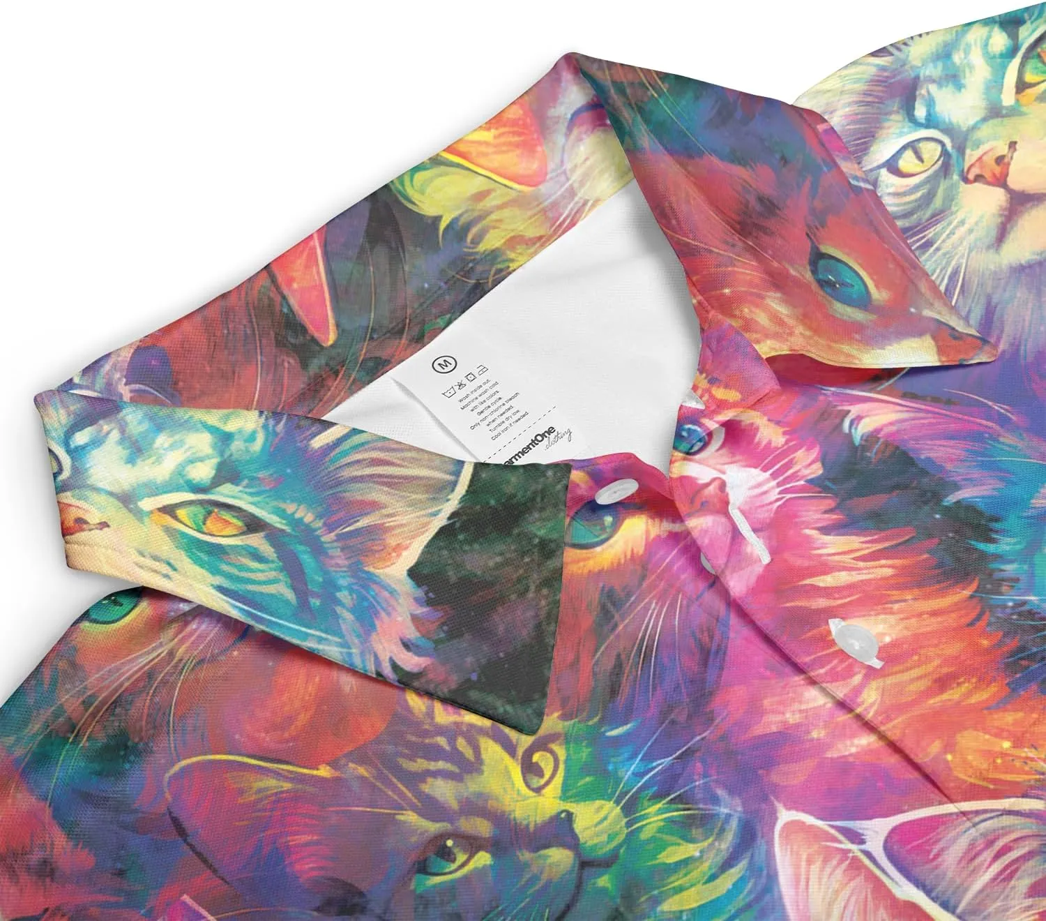 Funny Cat Polo Shirts for Men - Galaxy Cat Men's Regular Fit Quick Dry Golf Polo Shirt Series 02