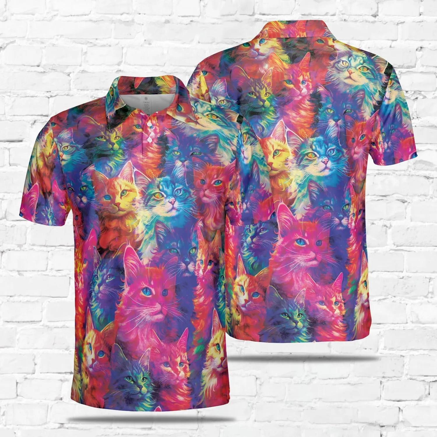 Funny Cat Polo Shirts for Men - Galaxy Cat Men's Regular Fit Quick Dry Golf Polo Shirt Series 02