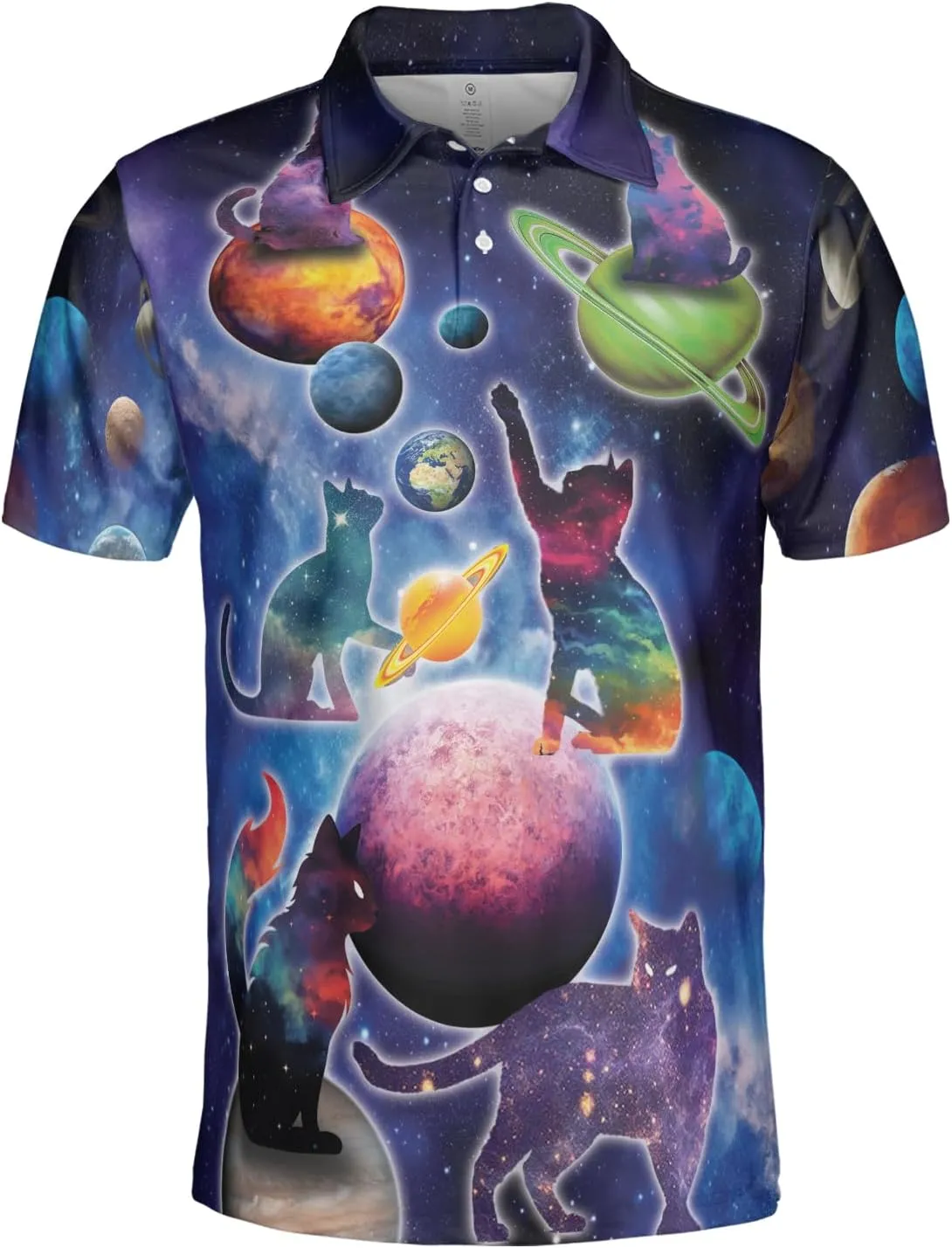 Funny Cat Polo Shirts for Men - Galaxy Cat Men's Regular Fit Quick Dry Golf Polo Shirt Series 02
