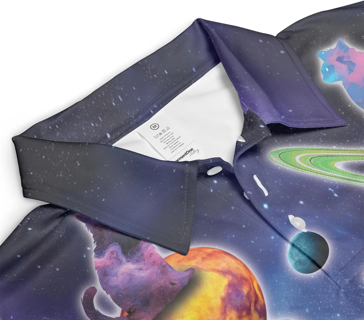 Funny Cat Polo Shirts for Men - Galaxy Cat Men's Regular Fit Quick Dry Golf Polo Shirt Series 02