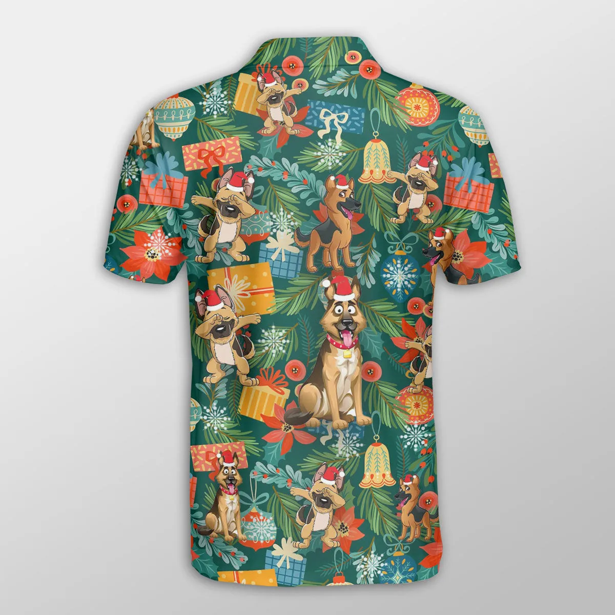 German Shepherd Christmas Poinsettia Mistletoe Gift Dog Button Polo Shirt