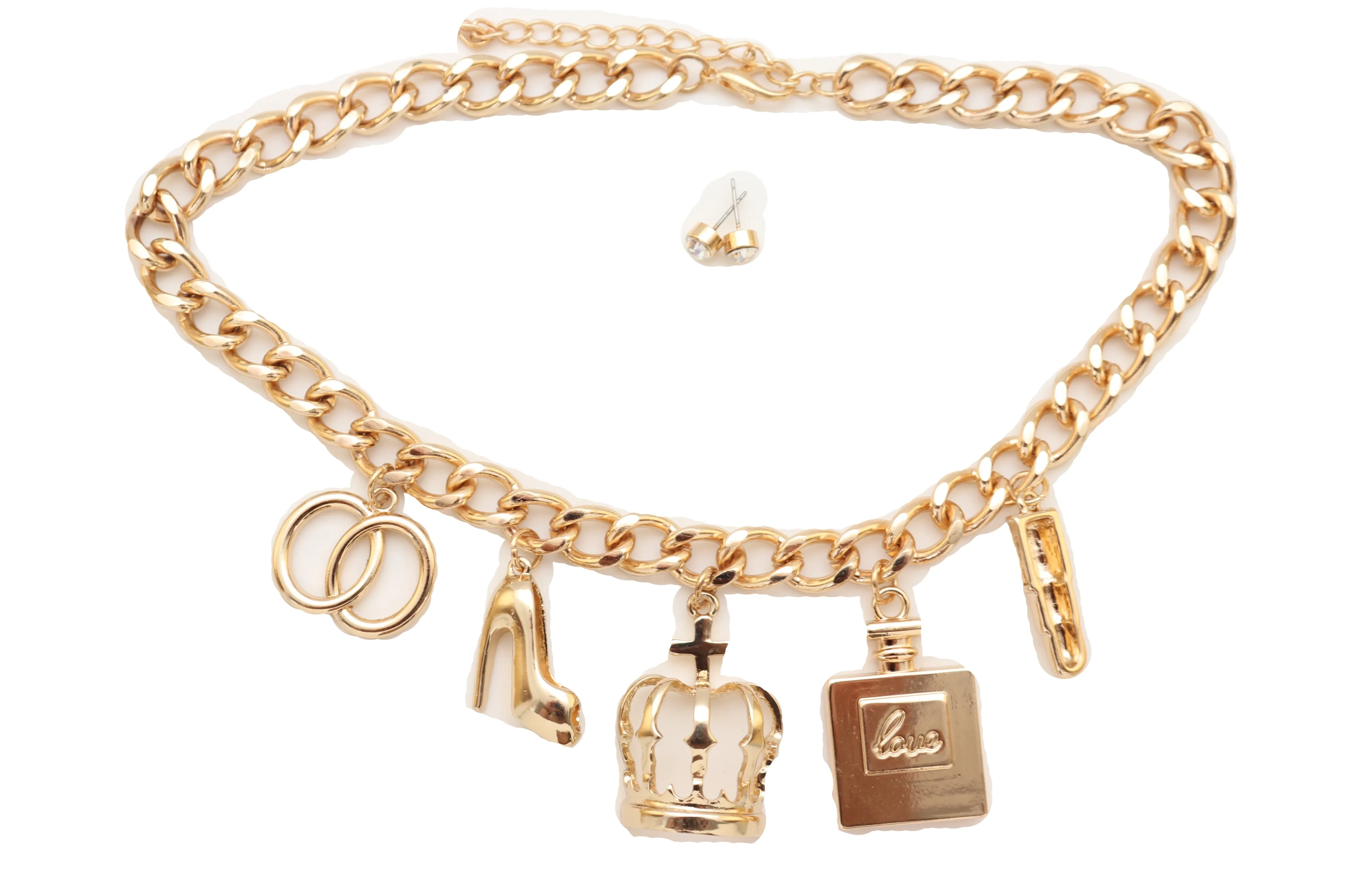 Gold Metal Fashionista Diva Charm Necklace