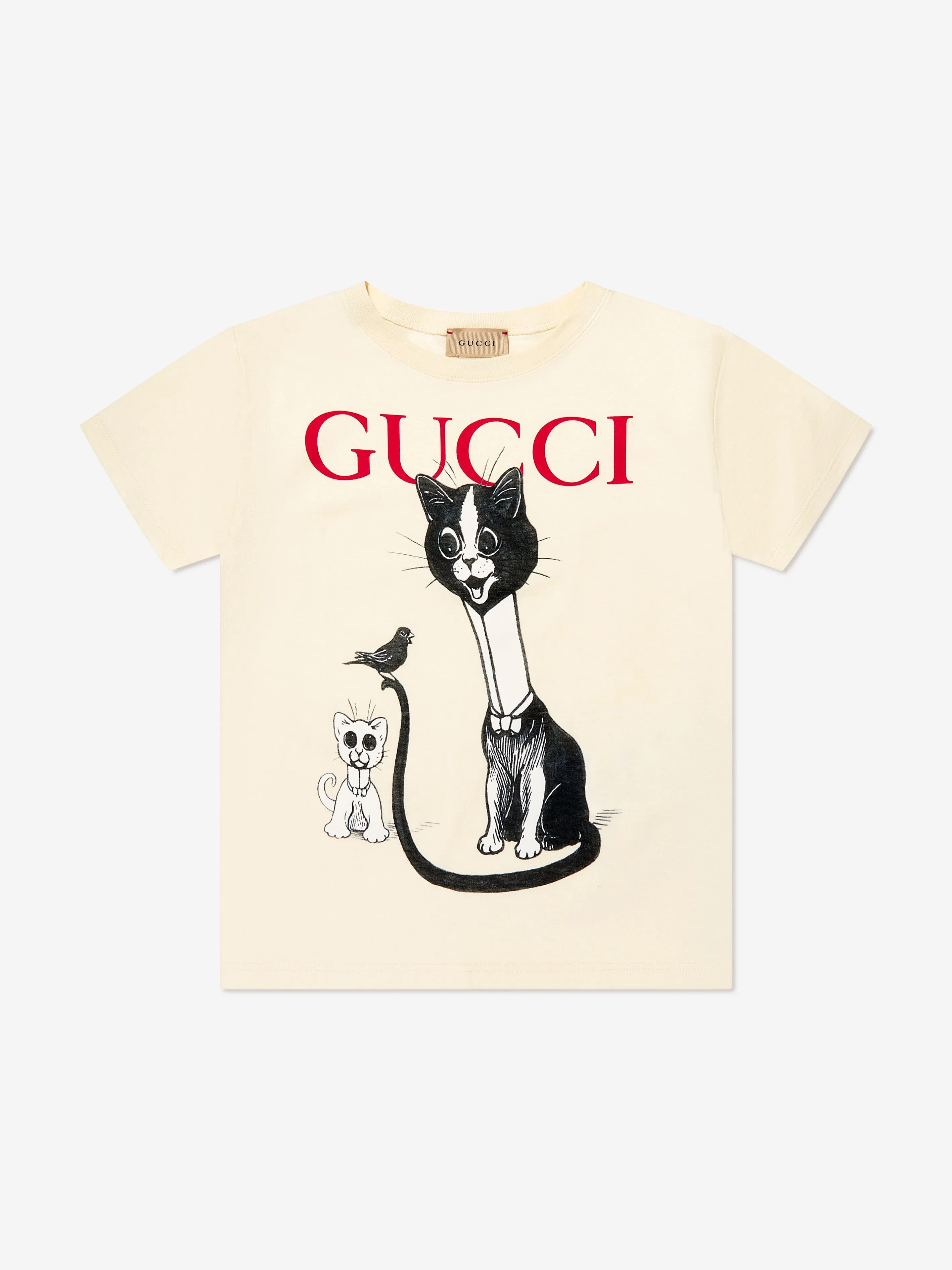 Gucci Kids Cat Print T-Shirt in Ivory