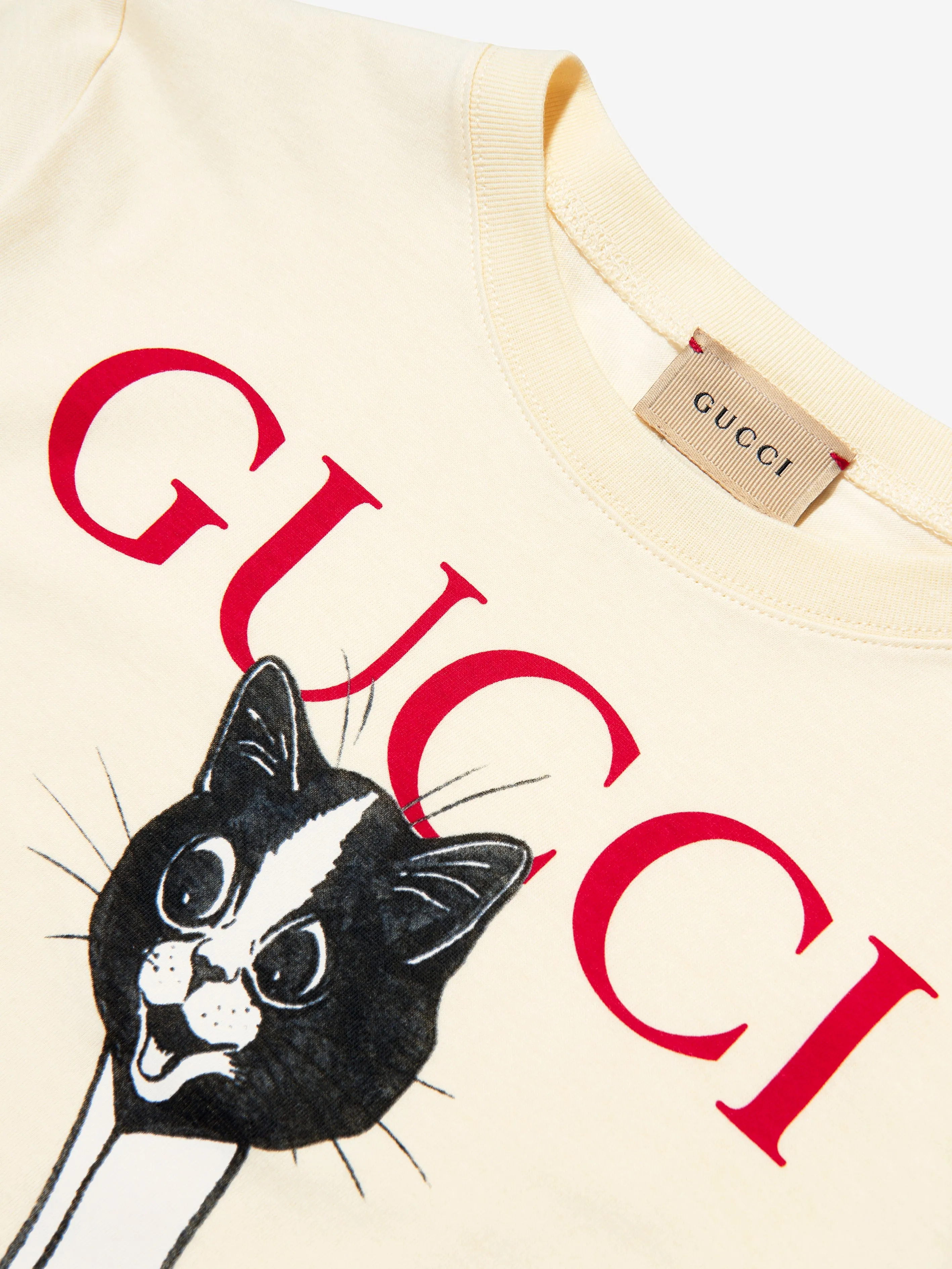 Gucci Kids Cat Print T-Shirt in Ivory