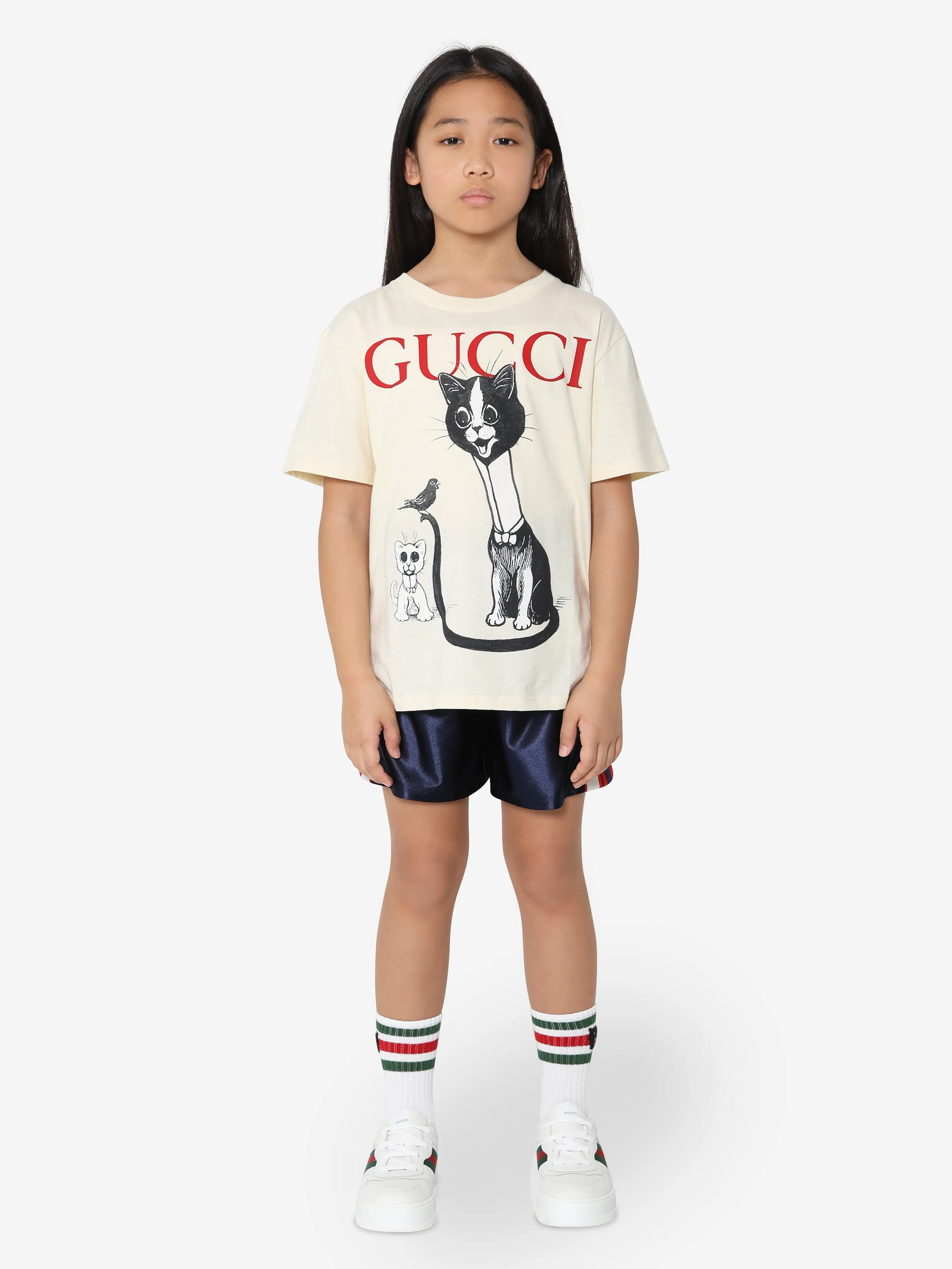 Gucci Kids Cat Print T-Shirt in Ivory