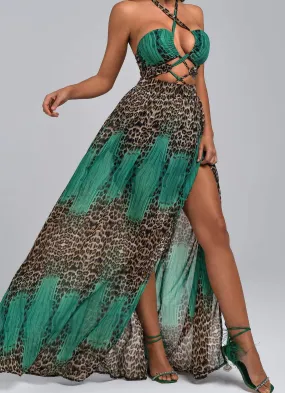 Halter Leopard Maxi Dress Size M/L