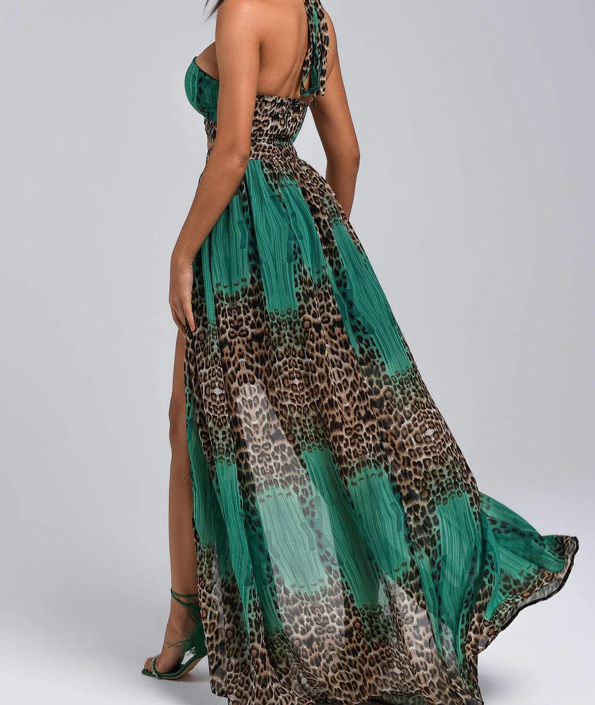 Halter Leopard Maxi Dress Size M/L