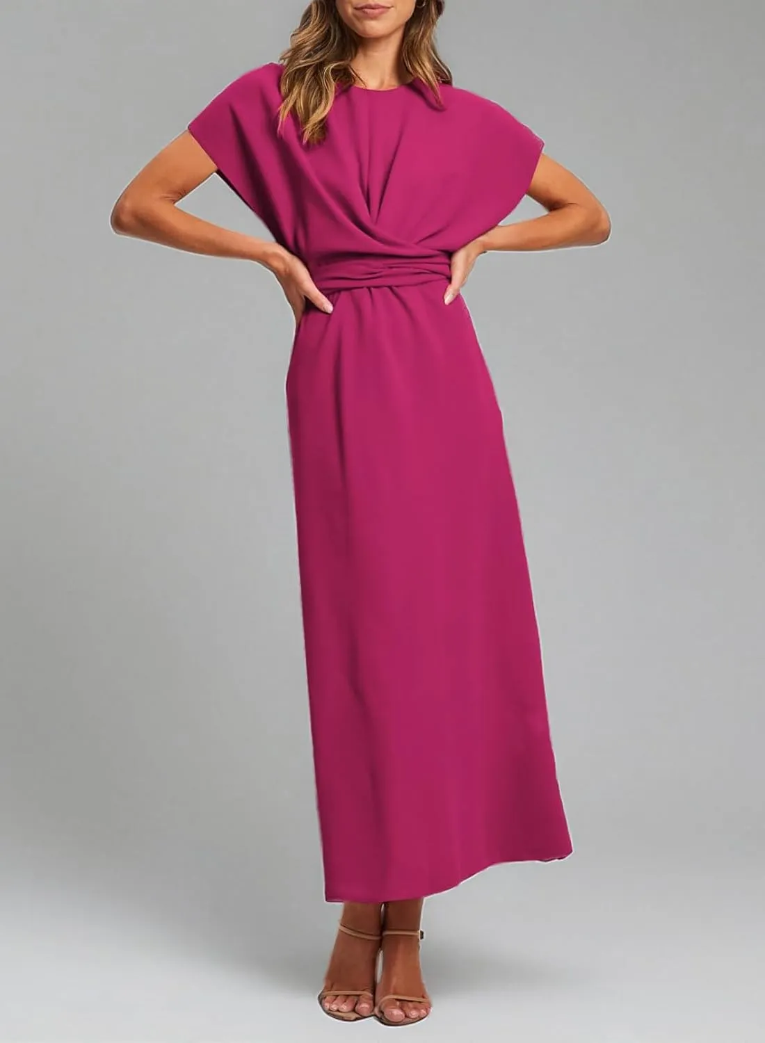 Happy Sailed Womens Formal Dress 2025 Trendy Elegant Batwing Sleeve Front Wrap Tie Waist Long Maxi Cocktail Party Dresses