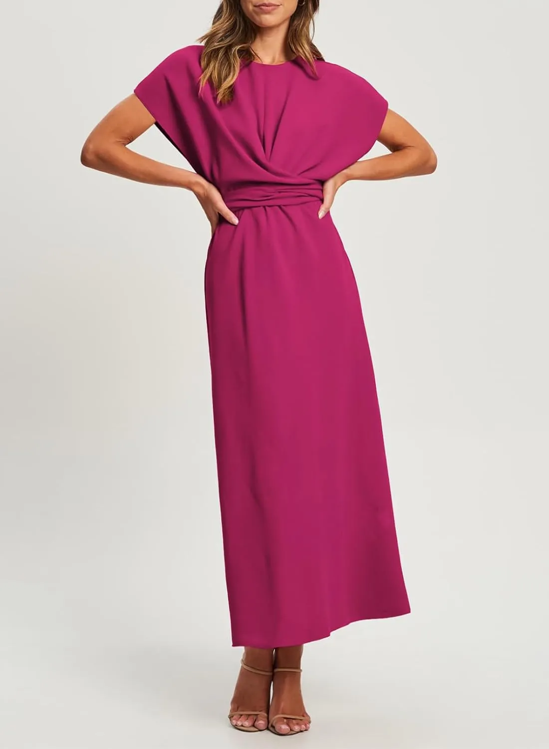 Happy Sailed Womens Formal Dress 2025 Trendy Elegant Batwing Sleeve Front Wrap Tie Waist Long Maxi Cocktail Party Dresses