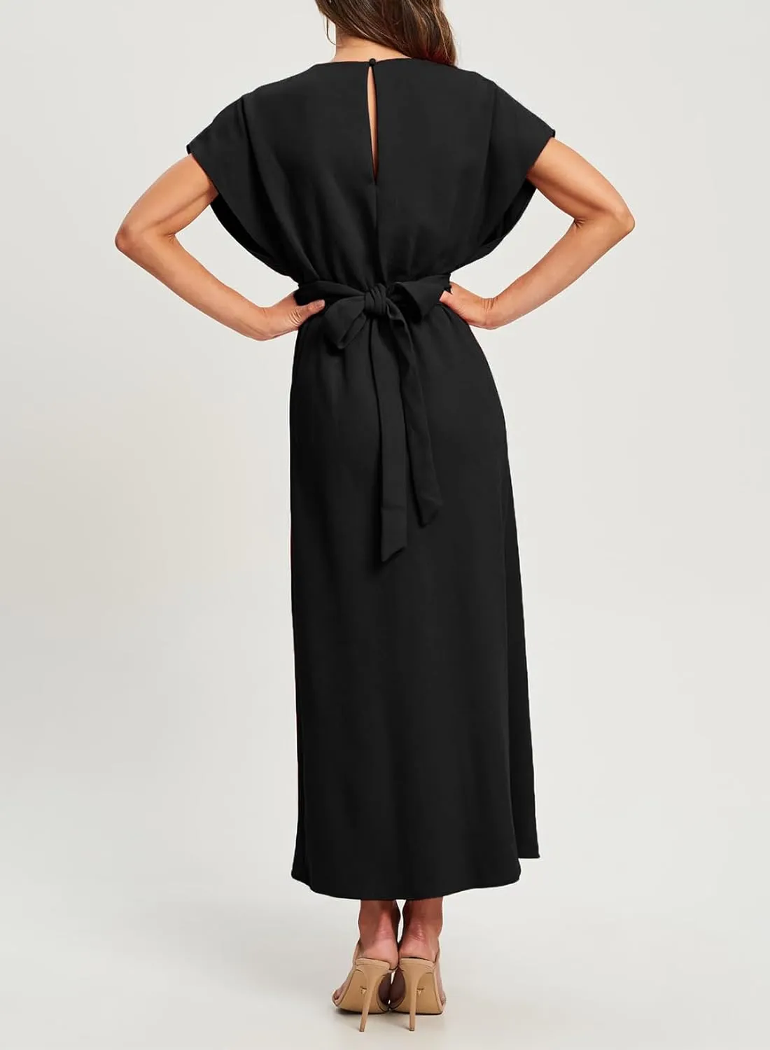 Happy Sailed Womens Formal Dress 2025 Trendy Elegant Batwing Sleeve Front Wrap Tie Waist Long Maxi Cocktail Party Dresses