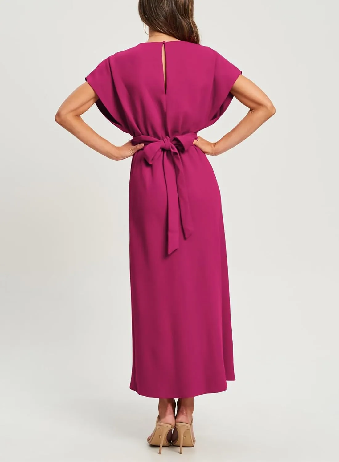 Happy Sailed Womens Formal Dress 2025 Trendy Elegant Batwing Sleeve Front Wrap Tie Waist Long Maxi Cocktail Party Dresses