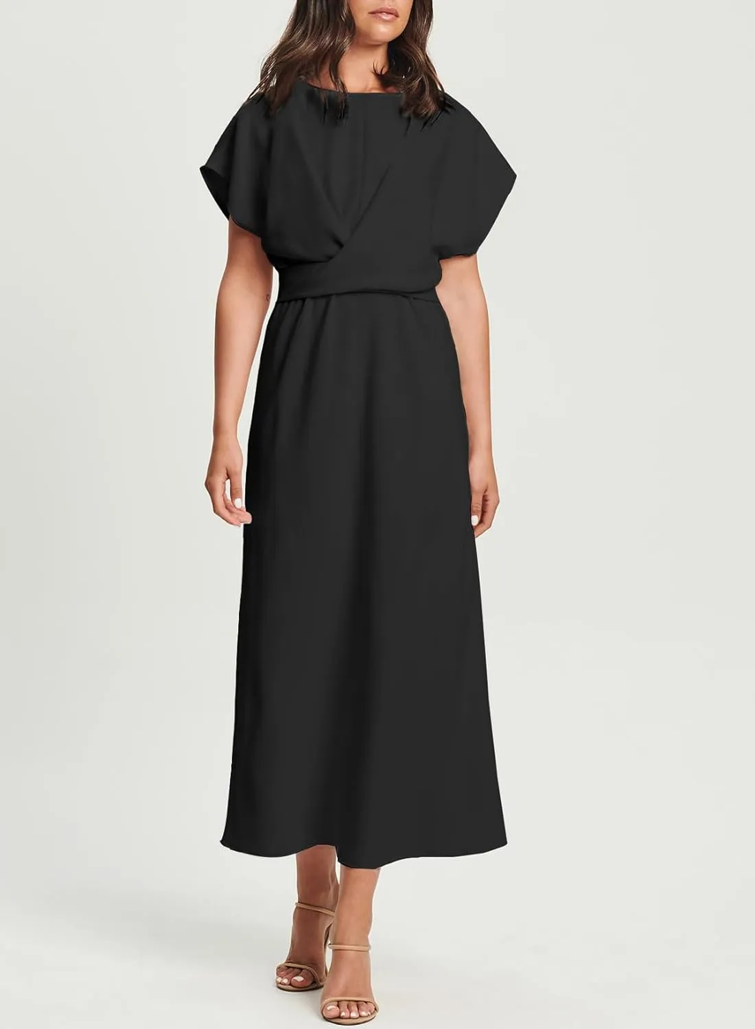Happy Sailed Womens Formal Dress 2025 Trendy Elegant Batwing Sleeve Front Wrap Tie Waist Long Maxi Cocktail Party Dresses