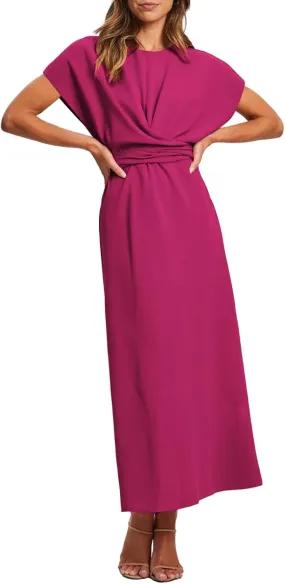 Happy Sailed Womens Formal Dress 2025 Trendy Elegant Batwing Sleeve Front Wrap Tie Waist Long Maxi Cocktail Party Dresses