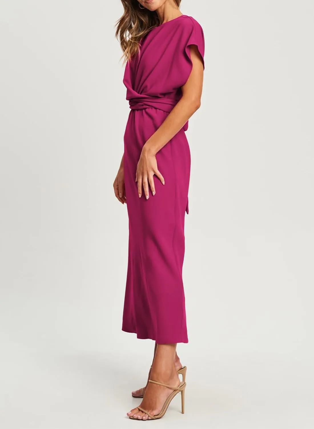 Happy Sailed Womens Formal Dress 2025 Trendy Elegant Batwing Sleeve Front Wrap Tie Waist Long Maxi Cocktail Party Dresses