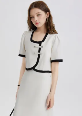 HEMMED COLLARLESS JACKET&SKIRT