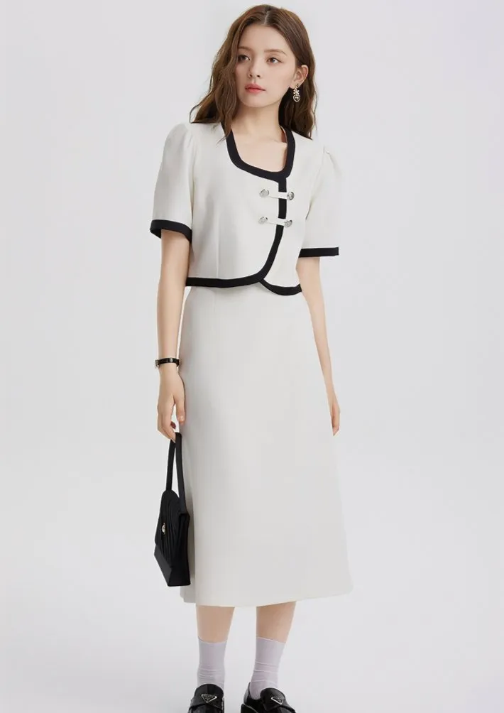 HEMMED COLLARLESS JACKET&SKIRT