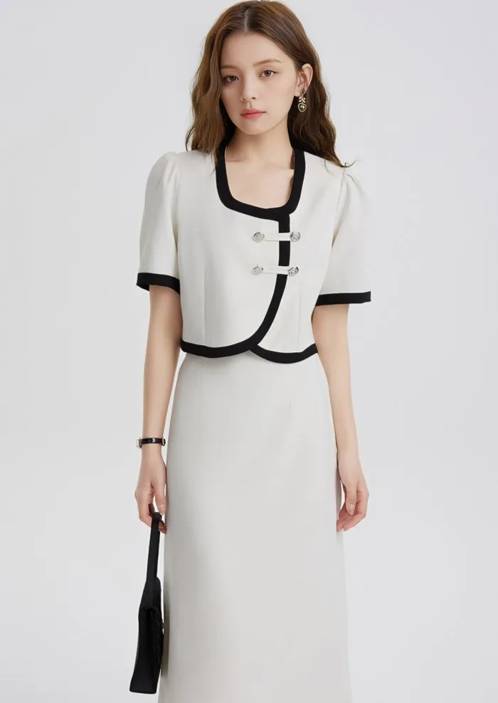 HEMMED COLLARLESS JACKET&SKIRT