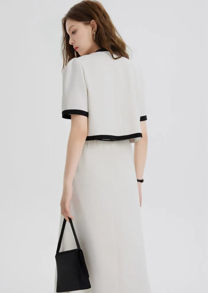 HEMMED COLLARLESS JACKET&SKIRT