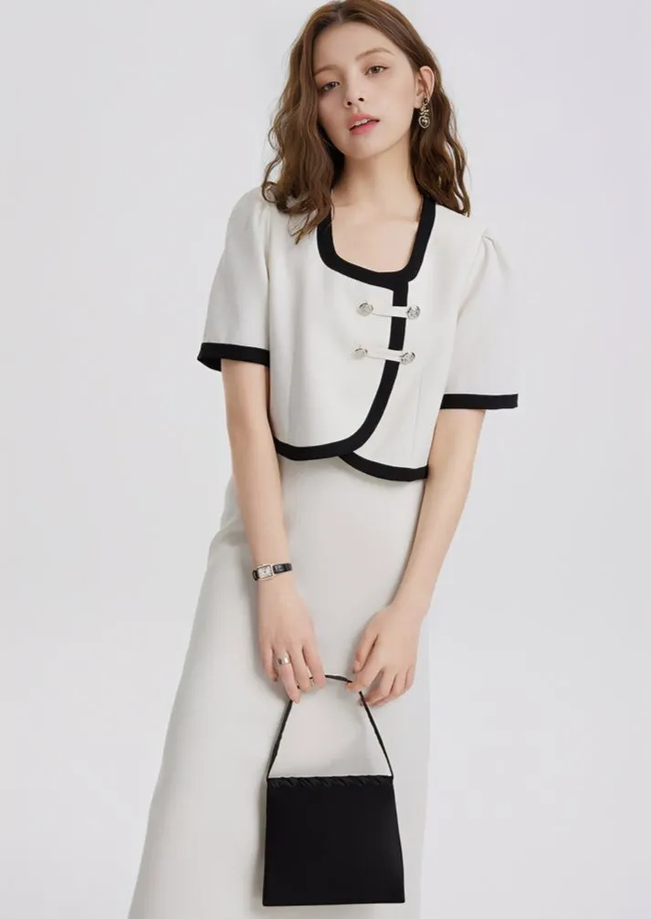 HEMMED COLLARLESS JACKET&SKIRT